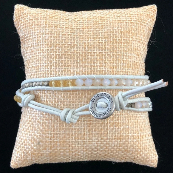 Club Monaco Gray Leather Wrap Bracelet Sparkly - Picture 1 of 3